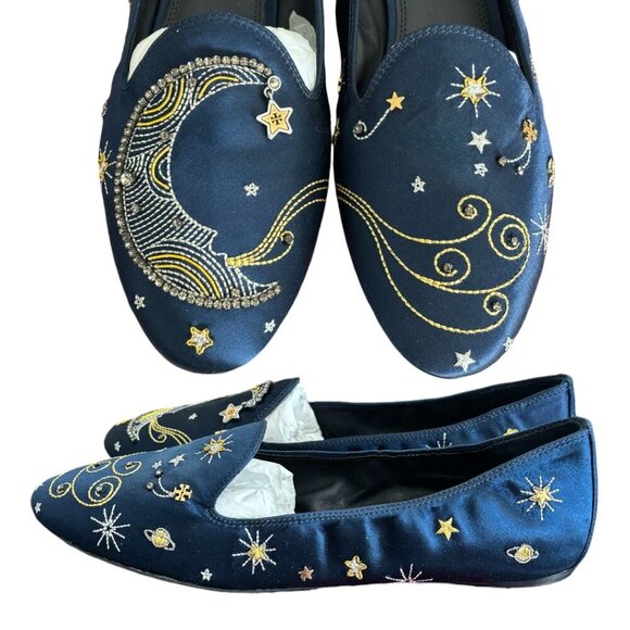 TORY BURCH MOON STARS EMBROIDERED CELESTIAL SLIP ON FLAT LOAFER SZ. 10 NIB - Picture 3 of 6